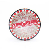 Round  MC Christmas Tin Box(16.8*5.6CM/S) with Merry Christmas design and red and white striped border.